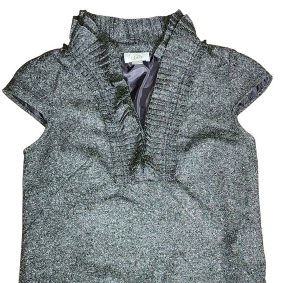 Ann Taylor Loft Dress Womens Size 4 Gray Ruffle Pleated Collar Wool Silk Career - Picture 2 of 5